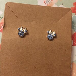 Disney Minnie Mouse Blue mini gems on shiny gold Stud mini minimalist earrings